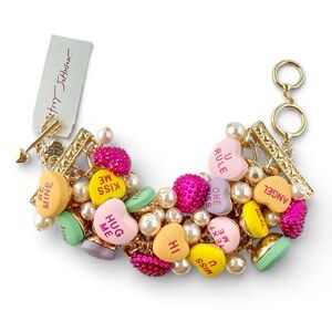Betsey Johnson Conversation Hearts Candy Faux Pearl Valentines Day Bracelet